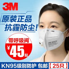 3M口罩9501V带呼吸阀KN95级防雾霾PM2.5口罩男女骑行防尘口罩包邮