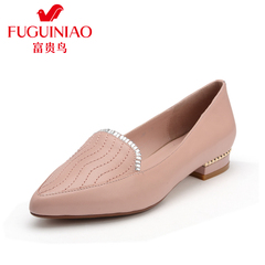 Rich bird sweet white shoes women's shoes fall 2015 the new Korean version of leather shoes pointy shoes