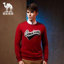 Camel/骆驼男装 新款秋冬款毛衣 套头字母提花修身圆领休闲毛衣男