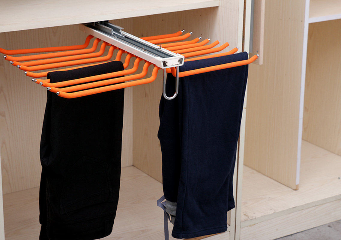 顶装双排裤架阻尼伸缩衣柜裤架衣帽间推拉侧装西裤架裤抽裤挂五金