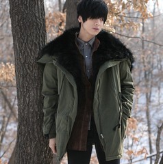 韩国代购男装外套东大门16冬季新款男士中长款保暖大毛领棉衣棉服