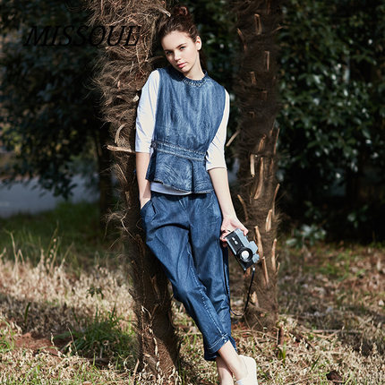 missoul米素女装2017春季新款休闲牛仔套装女