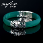 Very Thai 925 Silver Bracelets with natural Green Thai agate silver bracelet trend new openings