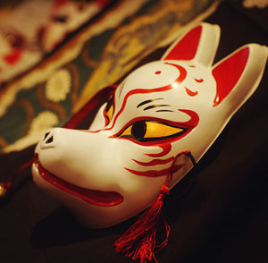 狐狸面具和风手绘和服配饰日本狐面狐妖猫咪老师日式cosplay