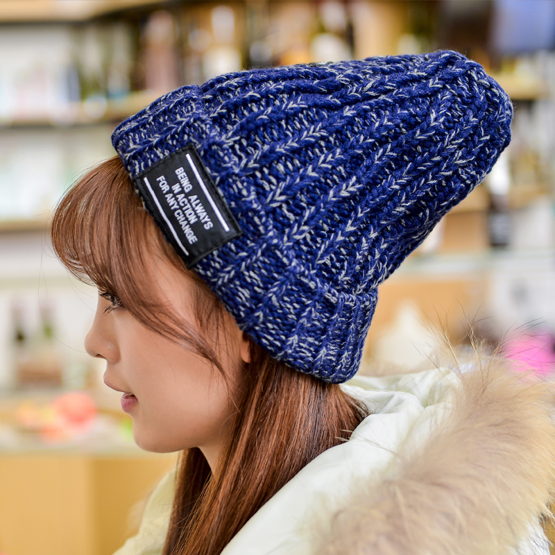 秋冬新款毛球帽子女冬天兔毛线帽混色韩国青年护耳帽冬季帽针织帽产品展示图4
