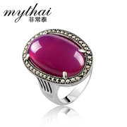 Taytay magenta corundum gems simple fashion silver ring 925 Silver jewelry vintage rings