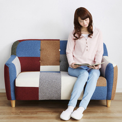 日式小户型拼色彩色格子布艺沙发可爱卧室房间单人双人小清新沙发