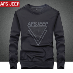 Afs Jeep/战地吉普男士长袖T恤圆领修身休闲弹力纯色卫衣秋季厚款
