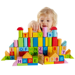德国Hape 80粒积木玩具益智木制 婴儿宝宝儿童1-2-3-6周岁男女孩