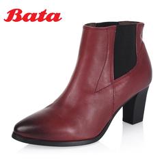 Bata/拔佳冬季专柜同款高跟擦色鞋头牛皮女靴AL840DD5
