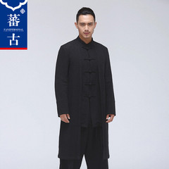中国风男士亚麻衬衫长衫男秋季中式长袍休闲外套青年唐装复古男装