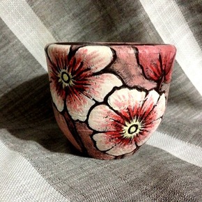 纯手绘手工雕刻韩国粗陶黑陶陶瓷多肉花盆花器大丽花