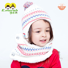 伊米伦儿童帽子秋冬针织帽心形银丝提花加绒护耳帽宝宝冬季帽子
