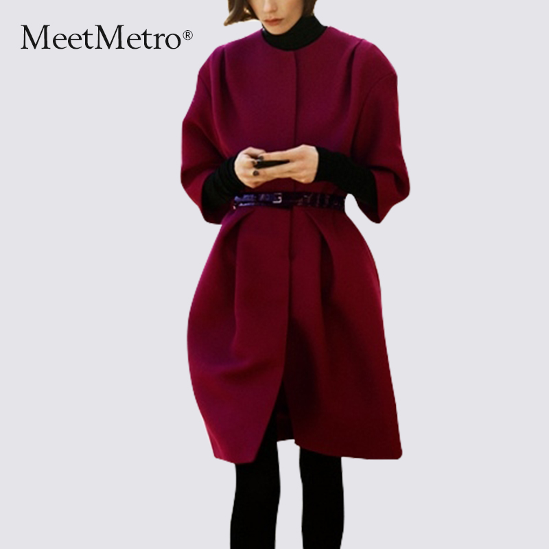 MeetMetro2015秋冬新款欧美女装毛呢外套收腰显瘦羊毛呢子大衣产品展示图3