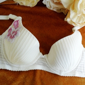 双排扣舒适柔软纯色花朵立体刺绣薄款文胸褶皱女内衣乳罩库存处理