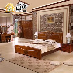 都茂现代中式卧室家具组合五六件套装实木进口橡木衣柜1.8米大床