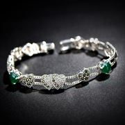 Thai Thai silver jewelry 925 Silver personalized original green agate heart shape Europe bracelet women''s accessories