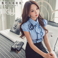 Female shirt short sleeve pink doll spring 2015 new surge shirt ladies ' short sleeve bubble jacket