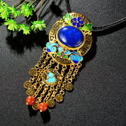 Very Thai cloisonne pendant s925 silver plated filigree lapis lazuli pendant woman Sue vintage ethnic jewelry