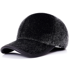 男士帽子冬天鸭舌帽休闲保暖棒球帽中年冬季护耳棉帽仿貂毛老人帽