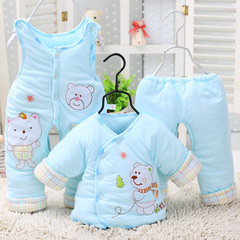 冬装0-1岁儿童套装冬款男童女宝宝衣服婴儿棉衣三件套加厚外出服