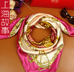 上海故事 秋冬季时尚女士皮带链条欧美风大方巾丝巾90*90围巾领巾