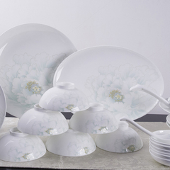 【玉泉】白牡丹 骨瓷陶瓷碗筷碗碟盘子餐具套装 送结婚礼物礼品盒