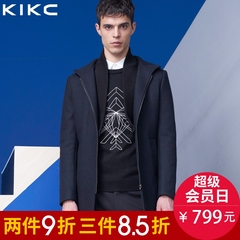 kikc2016冬季新款男士毛呢长款连帽大衣时尚休闲青年外套