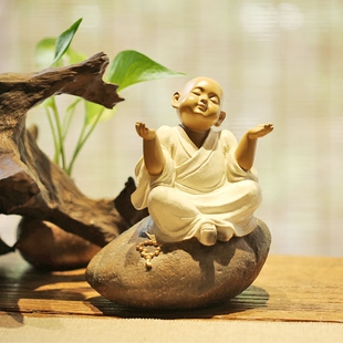 特色家居创意装饰品可爱小沙弥小和尚禅意摆件台湾铁丸精石舍得