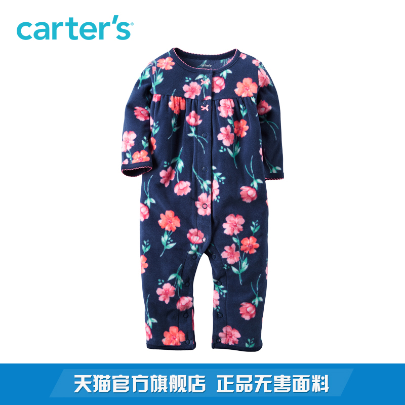 Carter's1件式女婴印花蓝色长袖连体衣摇粒绒宝宝童装爬服118G634产品展示图1