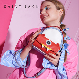 fendi小怪獸標誌 SAINT JACK歐美時尚新品真皮背包時尚卡通撞色小背包小怪獸雙肩包 fendi怪獸包