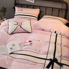 简约四件套全棉拼色床上用品60支埃及长绒棉纯色粉色条纹时尚床品