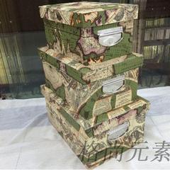 地图纹皮质收纳盒/家居收纳整理套盒/样板房衣帽间展示储物收纳盒