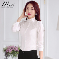 小立领白色女士正装职业装修身衬衫韩版时尚显瘦打底寸衫常规