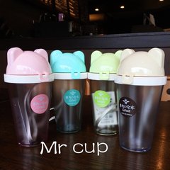 韩版卡通磨砂透明便携水杯 可爱带盖塑料学生杯子创意随手杯包邮
