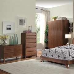 胡桃木全实木衣柜现代简约 组装简易衣柜两门木质衣橱平开门式