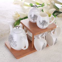 欧式骨瓷咖啡杯碟套具带木架简约英式下午茶茶具套装茶壶茶杯整套