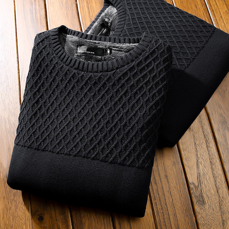 鼕季男裝外套韓版加絨加厚男士毛衣圓領套頭打底針織衫男款線衣潮