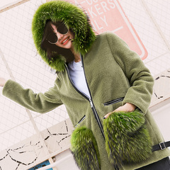 柯枚娅2016新款冬季貉子毛大毛领羊毛大衣女中长款欧洲站皮草外套