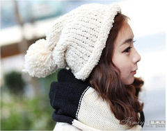 韩国冬季新款女式保暖毛线帽针织帽 圈圈纱针织毛线吊球帽子