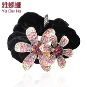 Mail ya-na Korean rhinestone flower hair bands velvet button ponytail capitatum withholding rope Q0799