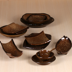 酒店饭店日式釉下彩餐具个性小勺小菜碟异形盘创意碗蘸料碟茶