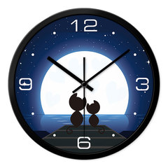 月亮猫儿童房卡通挂钟客厅创意可爱个性卧室静音时钟石英钟表挂表