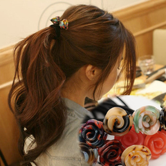 韩版气质头花发圈 豹纹扎头发皮筋 韩国玫瑰花朵头绳发饰头饰