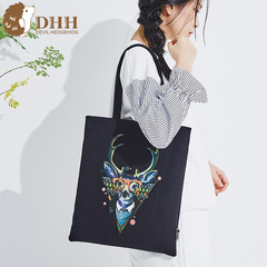 DHH便携加厚环保袋子简约印花购物袋大容量帆布包女包单肩包书包