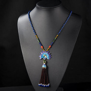 Thai natural lapis lazuli necklace 925 Silver cloisonne Peacock female temperament tassel necklace