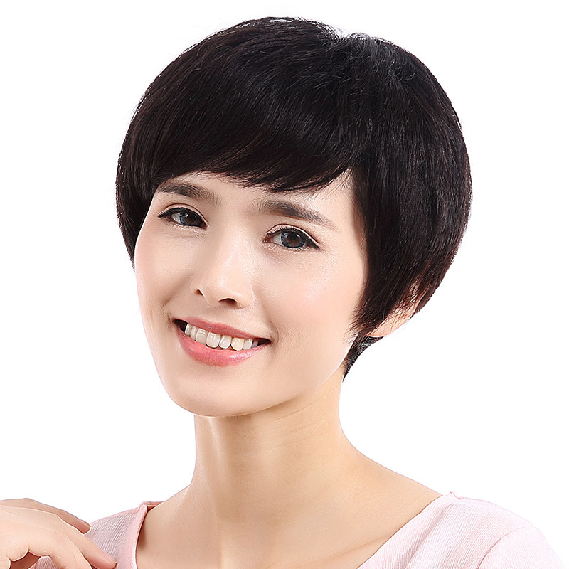 女式假发真发短发短直发女妈妈款假发中老年整顶发套自然真人发丝
