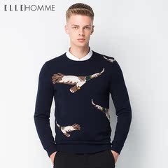 ELLE HOMME男装毛衣男针织衫时尚圆领老鹰图案修身羊毛衫秋季新款