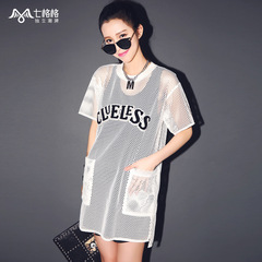 Perspective of the seven rattles OTHERMIX2015 new alphabet cut loose chiffon shirt with short sleeves-