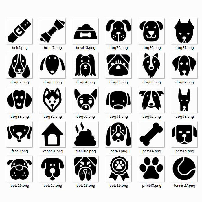 30个epspsd哈士奇牧羊犬宠物狗图案标签矢量图平面设计素材